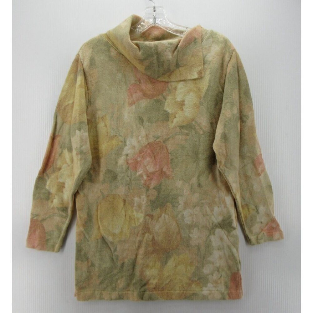 Gabrielle T Sweater Small Yellow Tunic Pullover Floral Knit Italy